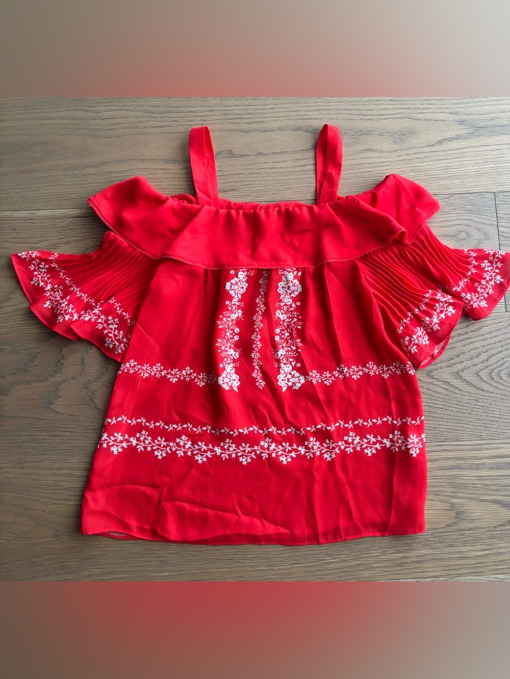 Self-Portrait Red Cold-Shoulder Ruffle Top - Picture 3 of 5